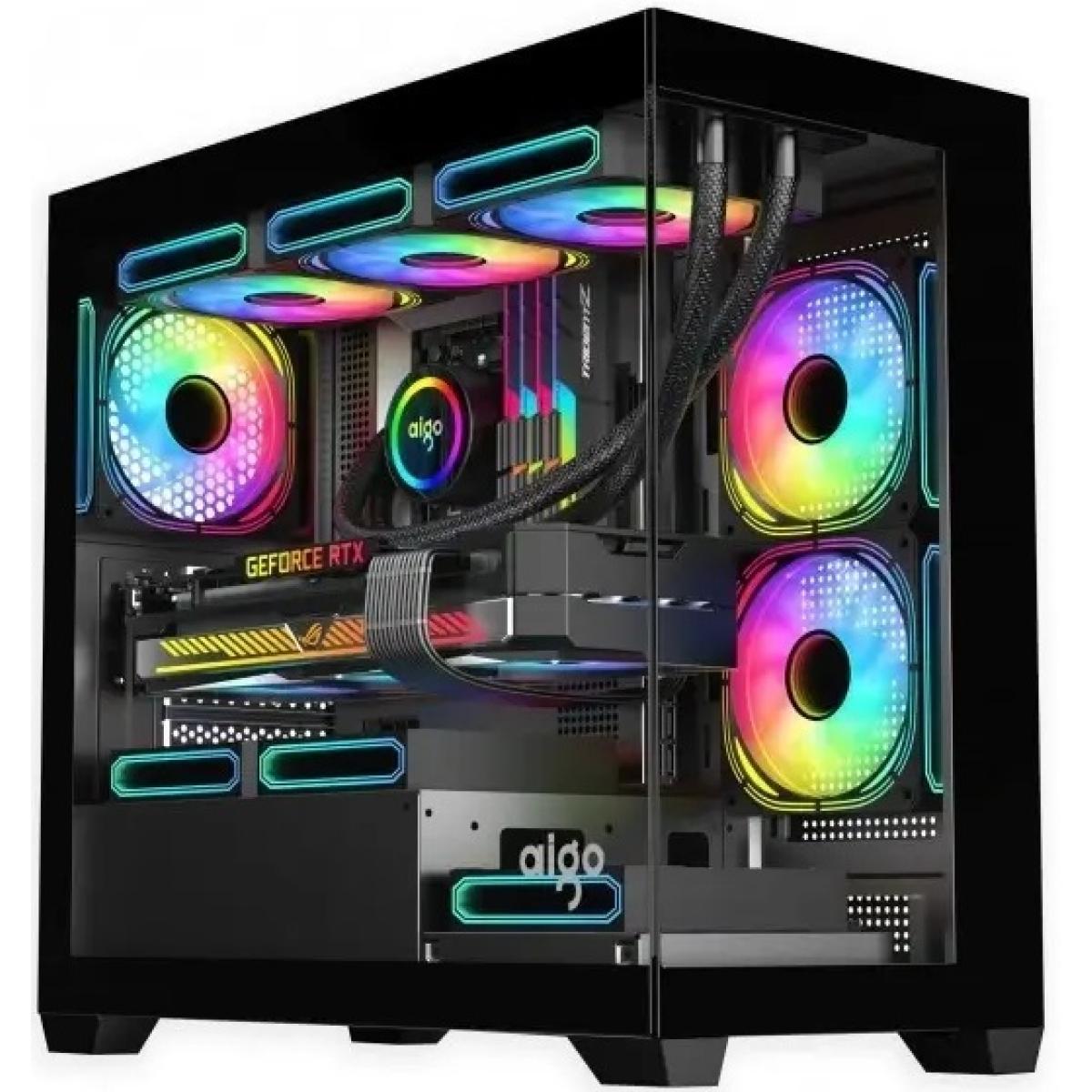 darkFlash C218M Micro ATX Mid Tower Modern Aesthetic ARGB Gaming case, Panoramic Tempered Glass Design, w/ 3 ARGB Fans (Black)