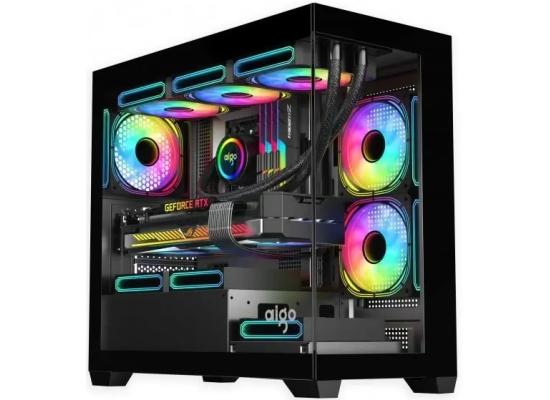 darkFlash C218M Micro ATX Mid Tower Modern Aesthetic ARGB Gaming case, Panoramic Tempered Glass Design, w/ 3 ARGB Fans (Black)