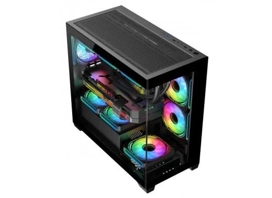 darkFlash C218M Micro ATX Mid Tower Modern Aesthetic ARGB Gaming case, Panoramic Tempered Glass Design, w/ 3 ARGB Fans (Black)