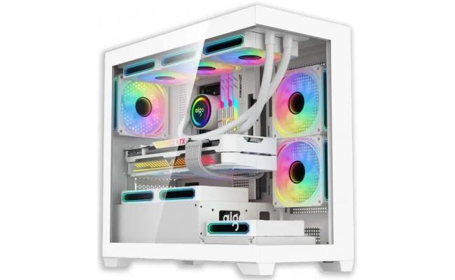 darkFlash C218M Micro ATX Mid Tower Modern Aesthetic ARGB Gaming case, Panoramic Tempered Glass Design, w/ 3 ARGB Fans (White)