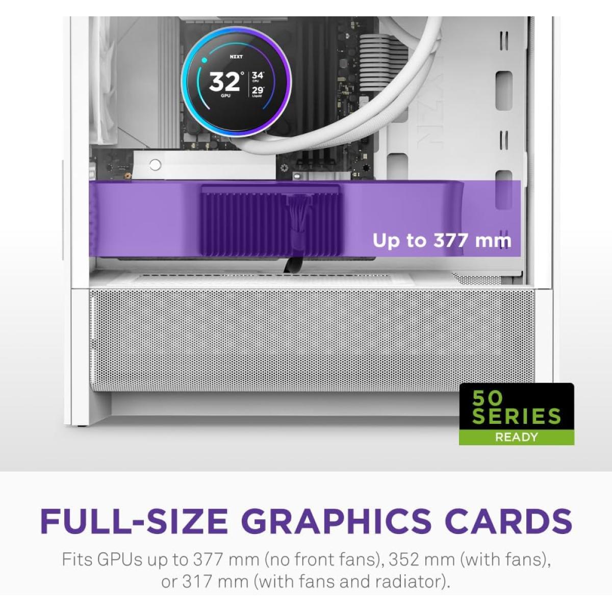 NZXT H3 Flow Mid Tower mATX Tempered Glass Airflow Gaming Case w/ Pre-installed Single F120Q (CV) & USB Type-C Port - White