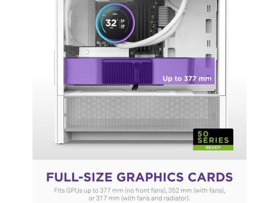 NZXT H3 Flow Mid Tower mATX Tempered Glass Airflow  Gaming Case w/ Pre-installed Single F120Q (CV) & USB Type-C Port - White