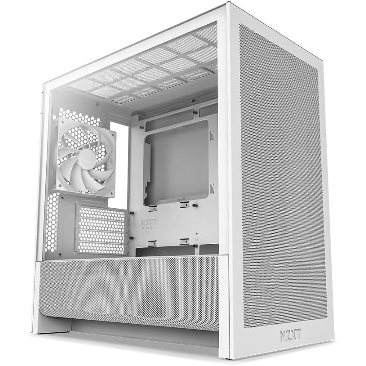 NZXT H3 Flow Mid Tower mATX Tempered Glass Airflow Gaming Case w/ Pre-installed Single F120Q (CV) & USB Type-C Port - White
