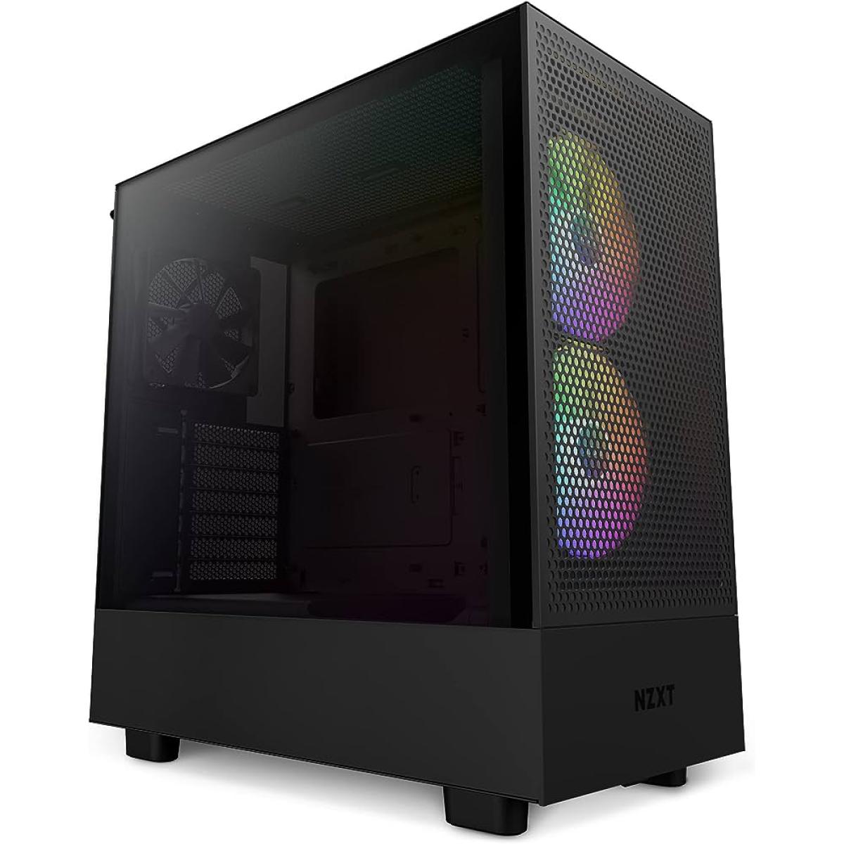 NZXT H5 Flow RGB ATX Tempered Glass Mid Tower Perforated & Ventilated Gaming Case w/ 2x140mm RGB Fans + Rear & Bottom Quiet (2x120mm) & USB Type-C Port - Matte Black