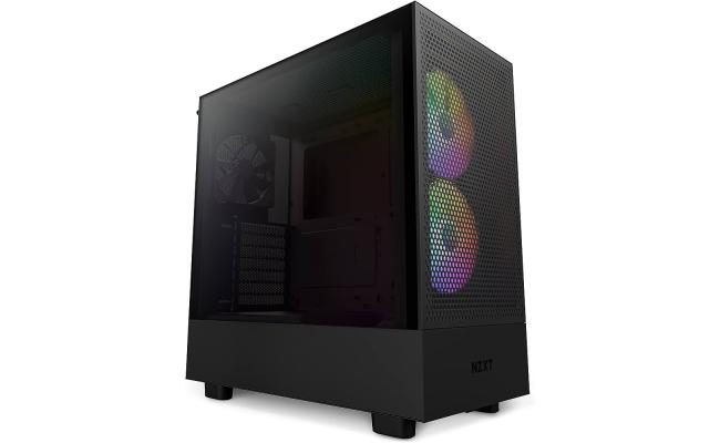 NZXT H5 Flow RGB ATX Tempered Glass Mid Tower Perforated & Ventilated Gaming Case w/ 2x140mm RGB Fans + Rear & Bottom Quiet (2x120mm) & USB Type-C Port - Matte Black