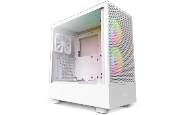 NZXT H5 Flow RGB ATX Tempered Glass Mid Tower Perforated & Ventilated Gaming Case w/ 2x140mm RGB Fans + Rear & Bottom Quiet (2x120mm) & USB Type-C Port - Matte White