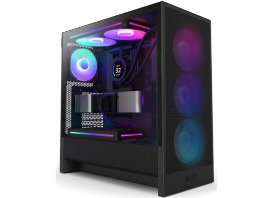 NZXT H5 Flow RGB (2024) Mid Tower ATX Tempered Glass Airflow Gaming Case w/ Pre-installed Single Frame F360 RGB Core + 1xF120Q & USB Type-C Port - Black