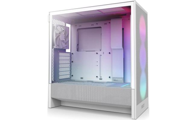 NZXT H5 Flow RGB (2024) Mid Tower ATX Tempered Glass Airflow Gaming Case w/ Pre-installed Single Frame F360 RGB Core + 1xF120Q & USB Type-C Port - White