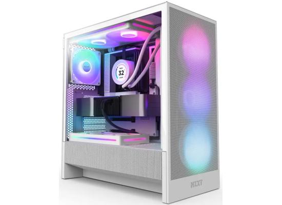 NZXT H5 Flow RGB (2024) Mid Tower ATX Tempered Glass Airflow Gaming Case w/ Pre-installed Single Frame F360 RGB Core + 1xF120Q & USB Type-C Port - White