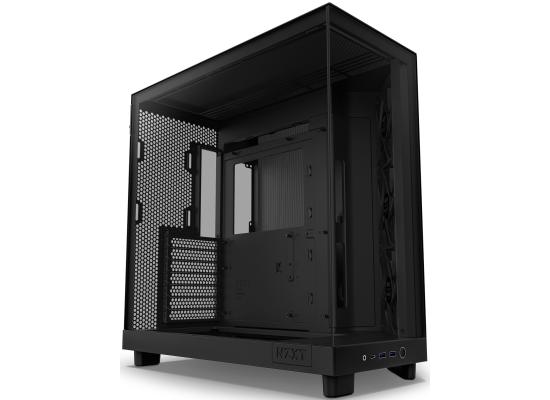 NZXT H6 Flow Perforated Compact Dual-Chamber Mid-Tower Tempered Glass Gaming Case w/ 3xF120Q Fans & USB Type-C Port - Black