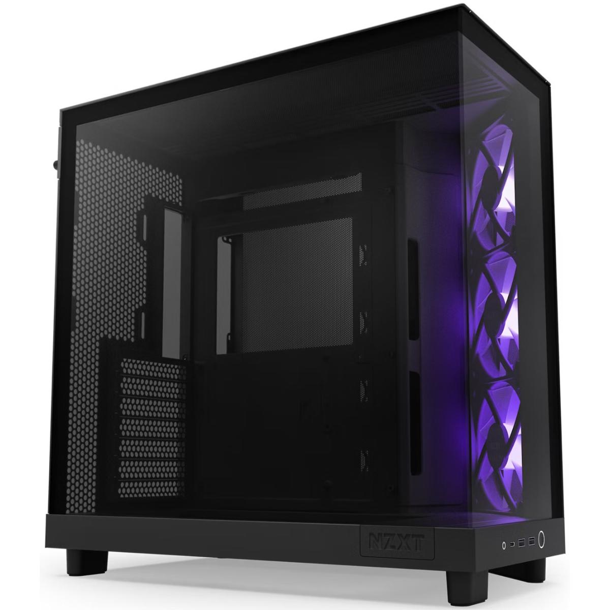 NZXT H6 Flow RGB Perforated Compact Dual-Chamber Mid-Tower Tempered Glass Gaming Case w/ 3xF120 RGB Fans & USB Type-C Port - Black