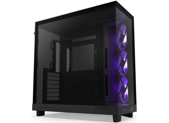 NZXT H6 Flow RGB Perforated Compact Dual-Chamber Mid-Tower Tempered Glass Gaming Case w/ 3xF120 RGB Fans & USB Type-C Port - Black