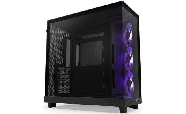 NZXT H6 Flow RGB Perforated Compact Dual-Chamber Mid-Tower Tempered Glass Gaming Case w/ 3xF120 RGB Fans & USB Type-C Port - Black