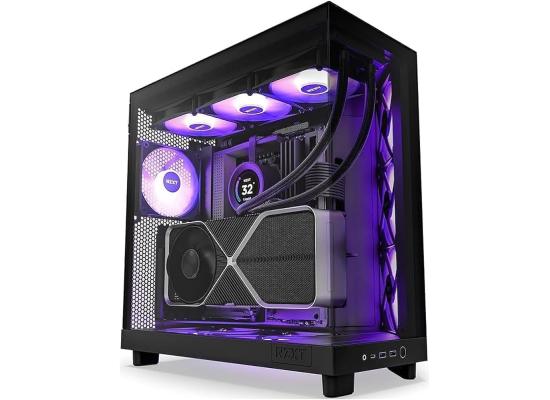 NZXT H6 Flow RGB Perforated Compact Dual-Chamber Mid-Tower Tempered Glass Gaming Case w/ 3xF120 RGB Fans & USB Type-C Port - Black