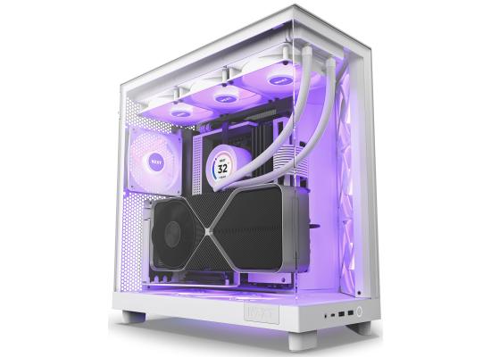 NZXT H6 Flow RGB Perforated Compact Dual-Chamber Mid-Tower Tempered Glass Gaming Case w/ 3xF120 RGB Fans & USB Type-C Port - White