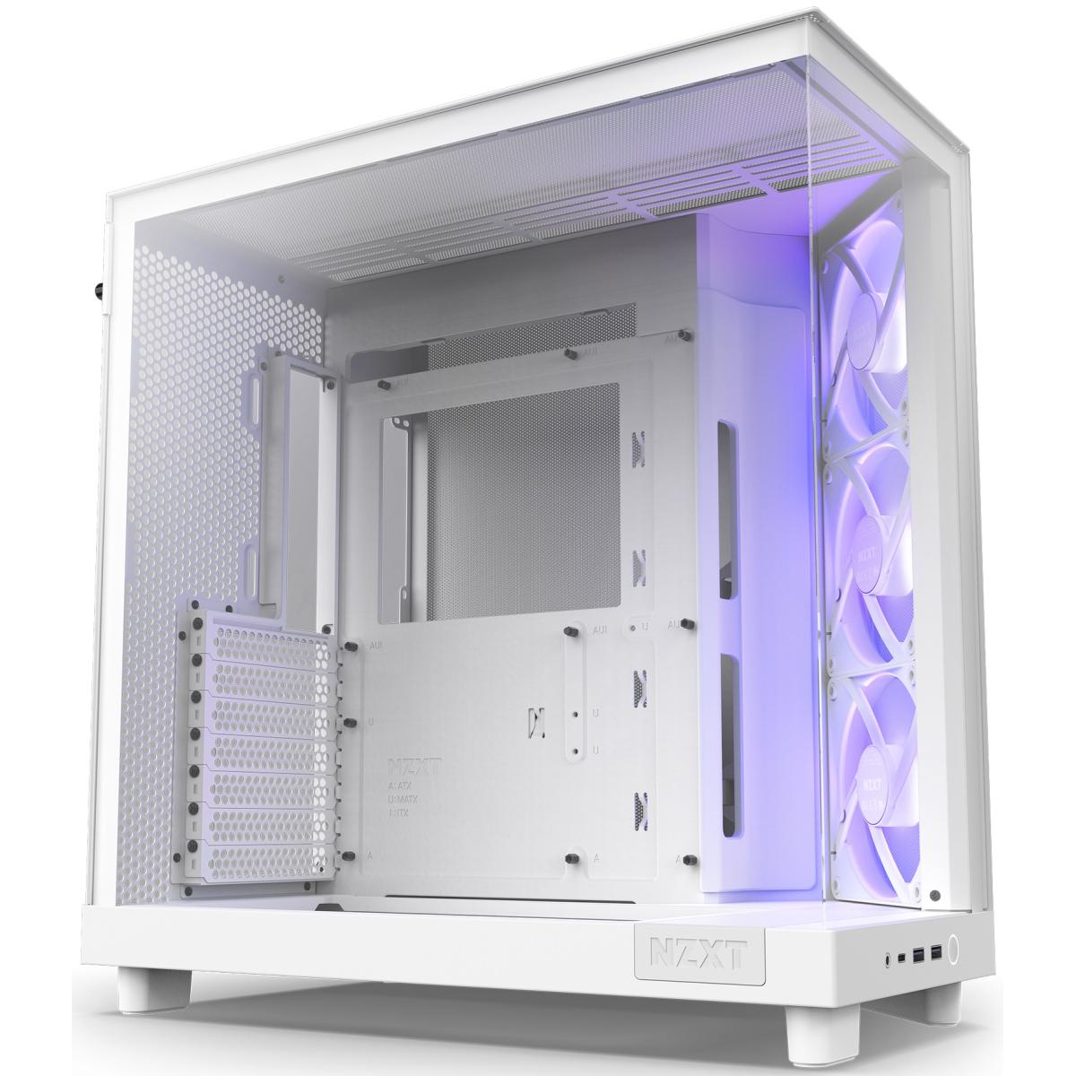 NZXT H6 Flow RGB Perforated Compact Dual-Chamber Mid-Tower Tempered Glass Gaming Case w/ 3xF120 RGB Fans & USB Type-C Port - White