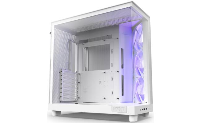 NZXT H6 Flow RGB Perforated Compact Dual-Chamber Mid-Tower Tempered Glass Gaming Case w/ 3xF120 RGB Fans & USB Type-C Port - White