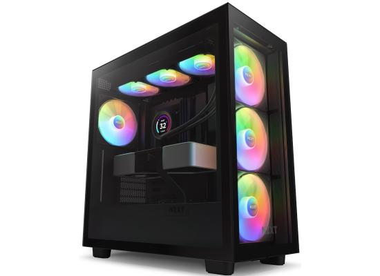 NZXT H7 Elite (2023) ATX Tempered Glass Mid Tower Gaming Case w/ 3x140mm RGB Fans + 1x140mm Quiet & USB Type-C Port - Matte Black