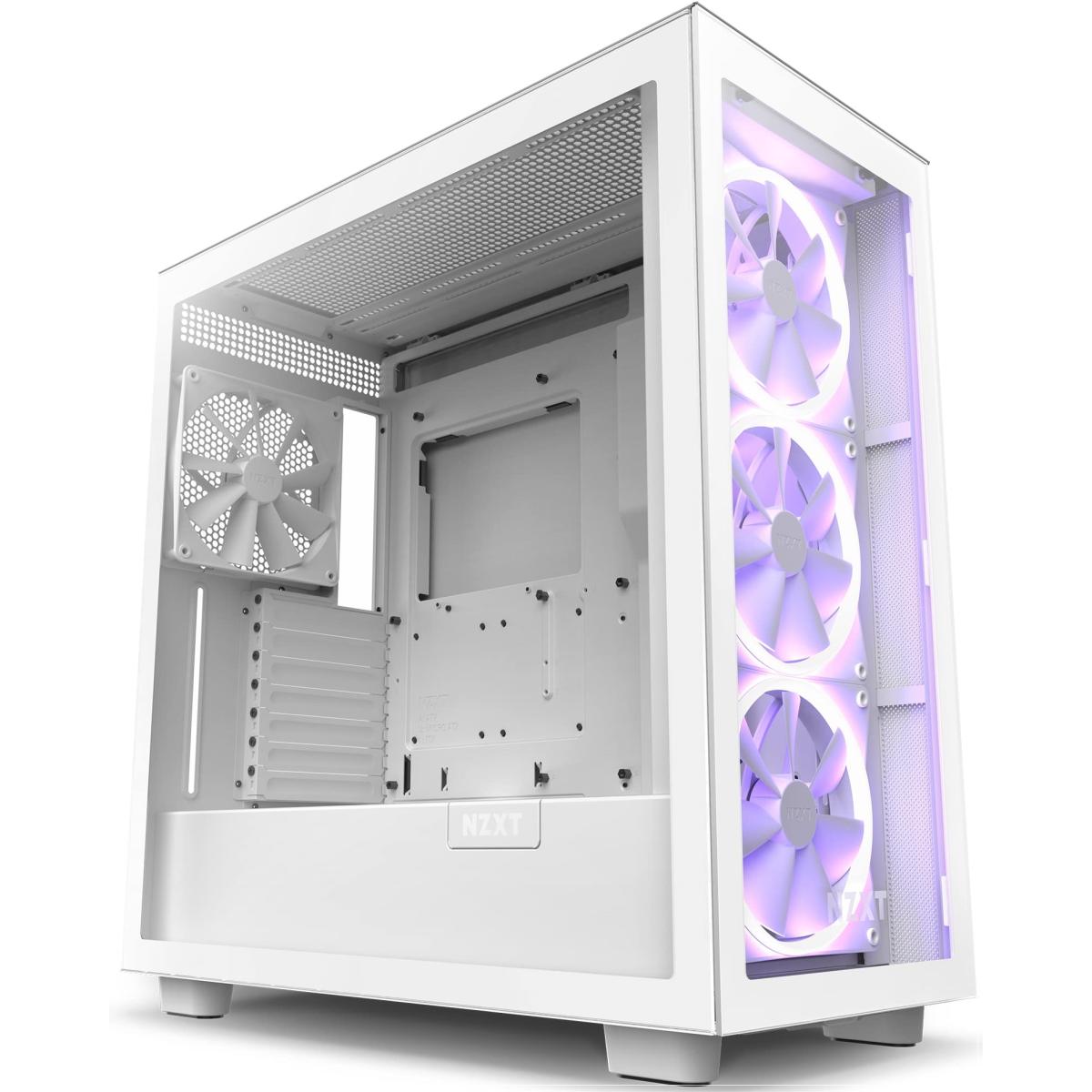 NZXT H7 Elite ATX Tempered Glass Mid Tower Gaming Case w/ 4x140mm Fans (Front 3x140mm RGB) & USB Type-C Port -Matte White