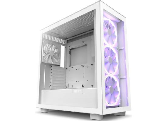 NZXT H7 Elite ATX Tempered Glass Mid Tower Gaming Case w/ 4x140mm Fans (Front 3x140mm RGB) & USB Type-C Port -Matte White