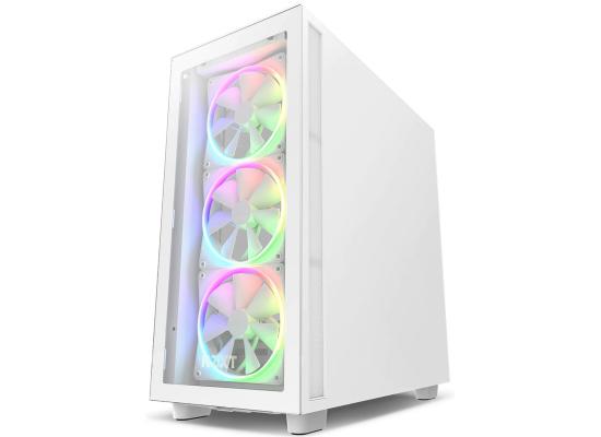 NZXT H7 Elite ATX Tempered Glass Mid Tower Gaming Case w/ 4x140mm Fans (Front 3x140mm RGB) & USB Type-C Port -Matte White