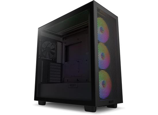 NZXT H7 Flow RGB ATX Tempered Glass Mid Tower Perforated & Ventilated Gaming Case w/ 3x140mm RGB Fans + 1x120mm Quiet & USB Type-C Port - Matte Black