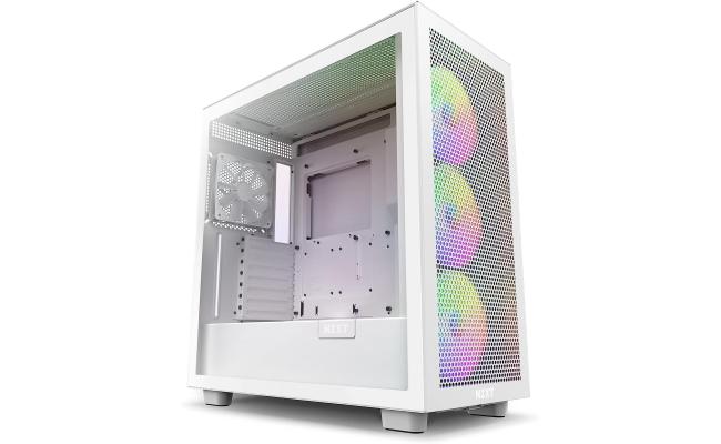 NZXT H7 Flow RGB ATX Tempered Glass Mid Tower Perforated & Ventilated Gaming Case w/ 3x140mm RGB Fans + 1x120mm Quiet & USB Type-C Port - Matte White