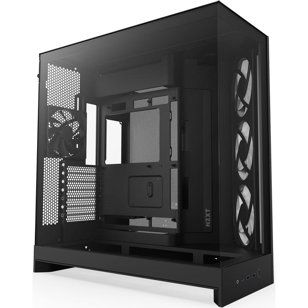 NZXT H9 Flow (2025) Panoramic Perforated Dual-Chamber Mid-Tower Tempered Glass New Design Gaming Case w/ 3X F140Q Fans + 1XF120Q & Back-Connect Ready - Black