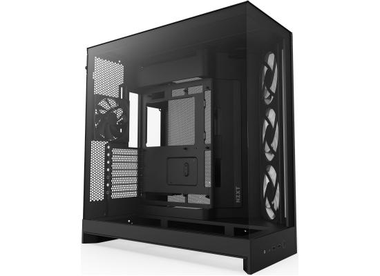 NZXT H9 Flow (2025) Panoramic Perforated Dual-Chamber Mid-Tower Tempered Glass New Design Gaming Case w/ 3X F140Q Fans + 1XF120Q & Back-Connect Ready - Black