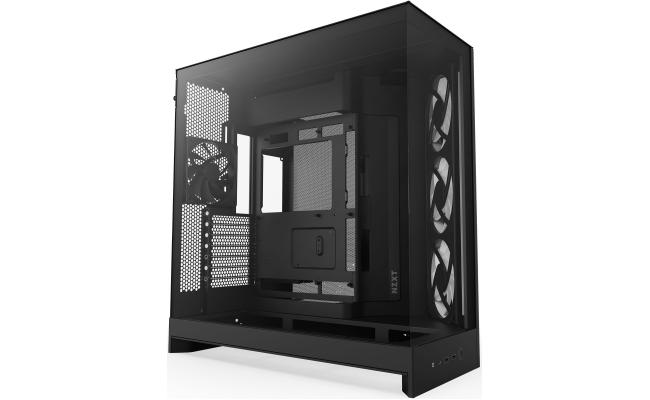 NZXT H9 Flow (2025) Panoramic Perforated Dual-Chamber Mid-Tower Tempered Glass New Design Gaming Case w/ 3X F140Q Fans + 1XF120Q & Back-Connect Ready - Black