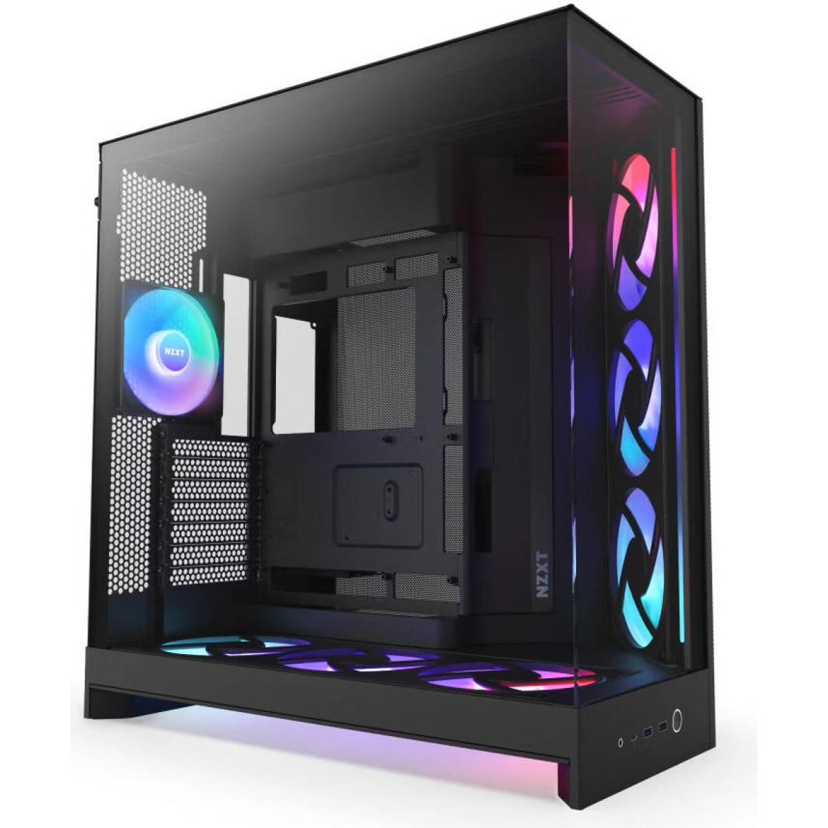 NZXT H9 Flow RGB+ (2025) Panoramic Perforated Dual-Chamber Mid-Tower Tempered Glass New Design Gaming Case w/ 2X F420 RGB Core Single-Frame Fans + 1XF120 RGB Core & Back-Connect Ready - Black