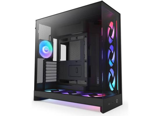 NZXT H9 Flow RGB+ (2025) Panoramic Perforated Dual-Chamber Mid-Tower Tempered Glass New Design Gaming Case w/ 2X F420 RGB Core Single-Frame Fans + 1XF120 RGB Core & Back-Connect Ready - Black