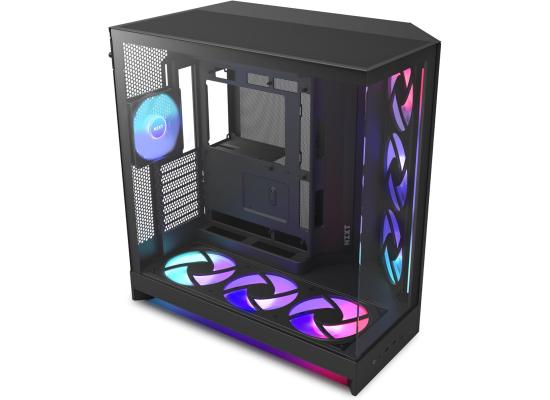 NZXT H9 Flow RGB+ (2025) Panoramic Perforated Dual-Chamber Mid-Tower Tempered Glass New Design Gaming Case w/ 2X F420 RGB Core Single-Frame Fans + 1XF120 RGB Core & Back-Connect Ready - Black