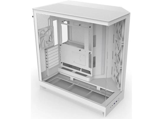 NZXT H9 Flow (2025) Panoramic Perforated Dual-Chamber Mid-Tower Tempered Glass New Design Gaming Case w/ 3X F140Q Fans + 1XF120Q & Back-Connect Ready - White
