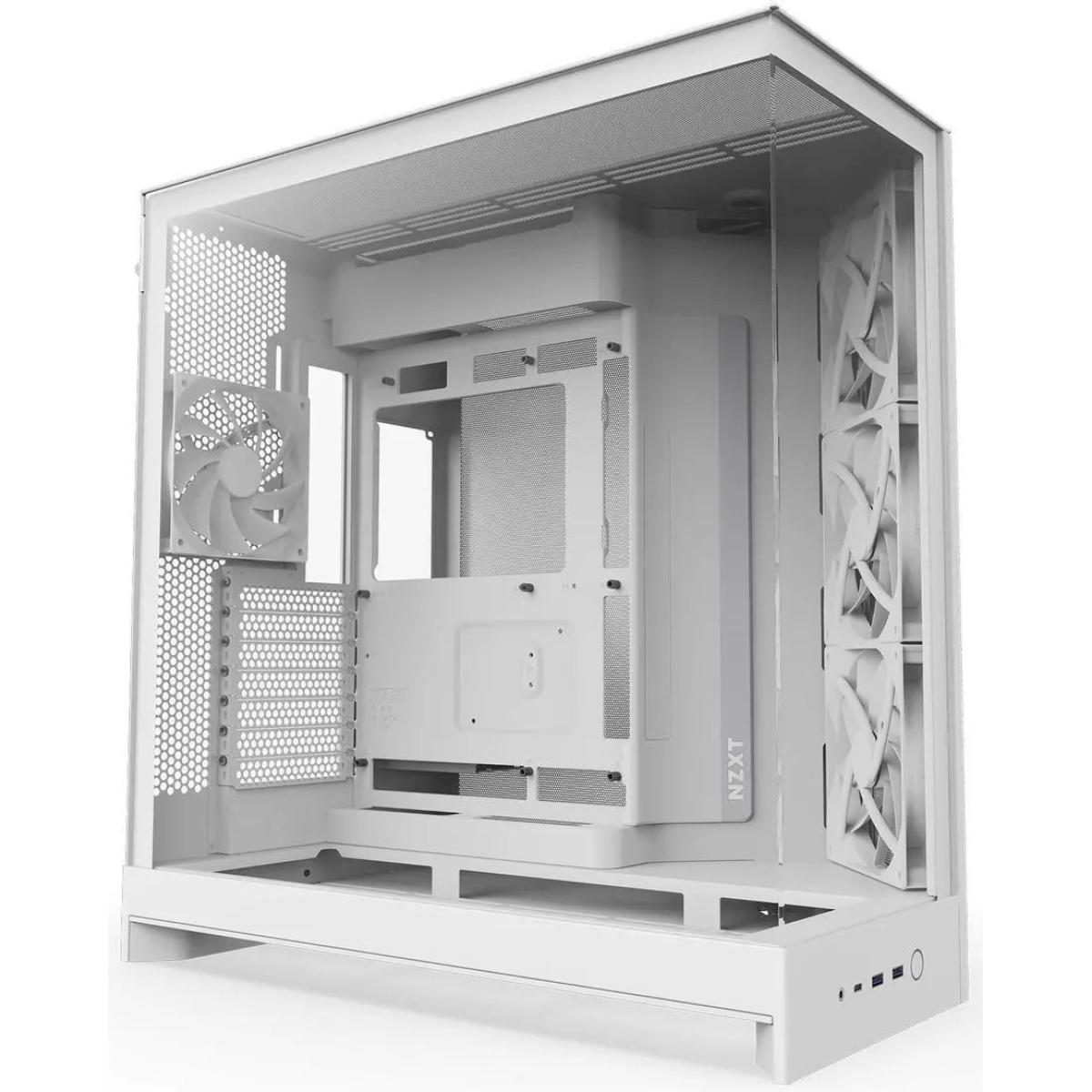 NZXT H9 Flow (2025) Panoramic Perforated Dual-Chamber Mid-Tower Tempered Glass New Design Gaming Case w/ 3X F140Q Fans + 1XF120Q & Back-Connect Ready - White