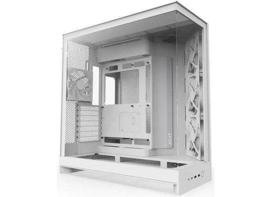 NZXT H9 Flow (2025) Panoramic Perforated Dual-Chamber Mid-Tower Tempered Glass New Design Gaming Case w/ 3X F140Q Fans + 1XF120Q & Back-Connect Ready - White