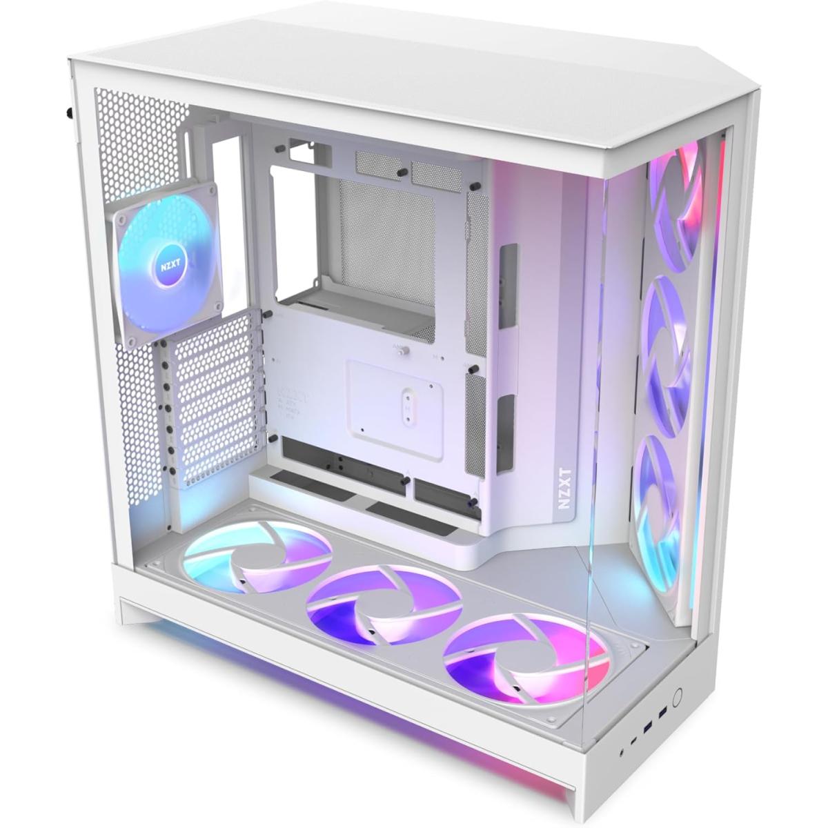 NZXT H9 Flow RGB+ (2025) Panoramic Perforated Dual-Chamber Mid-Tower Tempered Glass New Design Gaming Case w/ 2X F420 RGB Core Single-Frame Fans + 1XF120 RGB Core & Back-Connect Ready - White