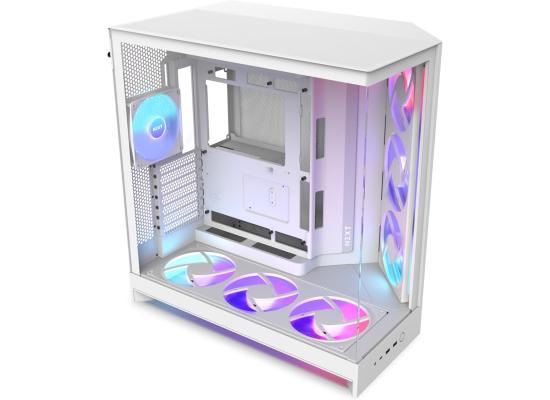 NZXT H9 Flow RGB+ (2025) Panoramic Perforated Dual-Chamber Mid-Tower Tempered Glass New Design Gaming Case w/ 2X F420 RGB Core Single-Frame Fans + 1XF120 RGB Core & Back-Connect Ready - White
