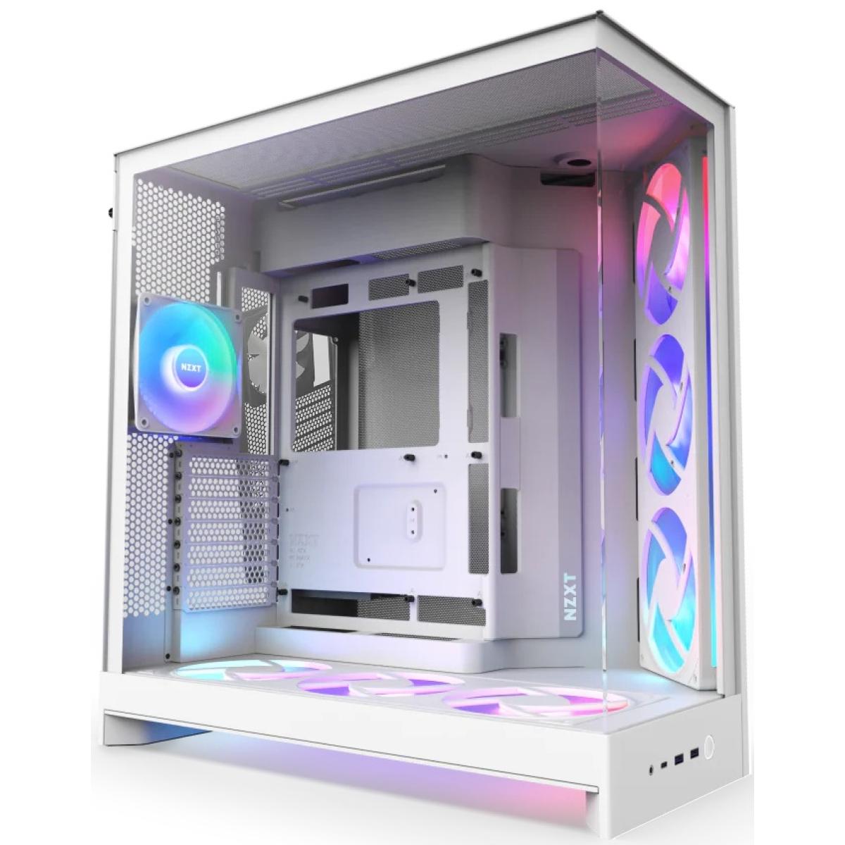 NZXT H9 Flow RGB+ (2025) Panoramic Perforated Dual-Chamber Mid-Tower Tempered Glass New Design Gaming Case w/ 2X F420 RGB Core Single-Frame Fans + 1XF120 RGB Core & Back-Connect Ready - White