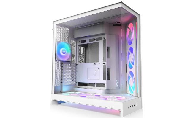 NZXT H9 Flow RGB+ (2025) Panoramic Perforated Dual-Chamber Mid-Tower Tempered Glass New Design Gaming Case w/ 2X F420 RGB Core Single-Frame Fans + 1XF120 RGB Core & Back-Connect Ready - White