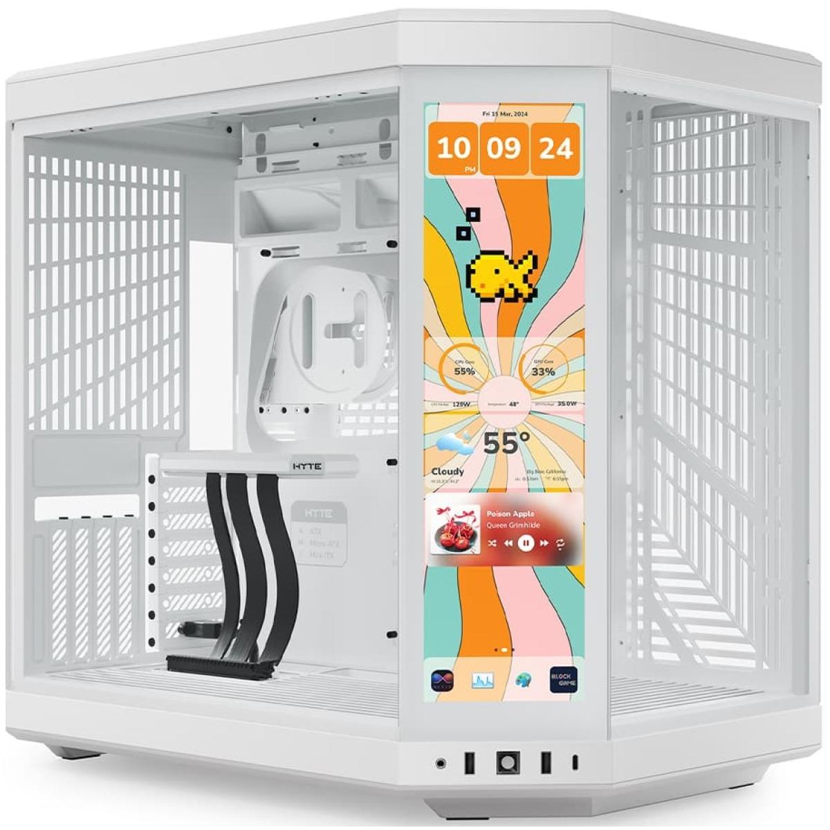 HYTE Y70 Touch Infinite Dual Chamber ATX Mid Tower Modern Aesthetic Gaming case, Enhanced Edition, Panoramic Tempered Glass Design, w/ 14.9” IPS 2.5 60Hz KTouchscreen & PCIE 4.0 Riser Cable (Snow White)