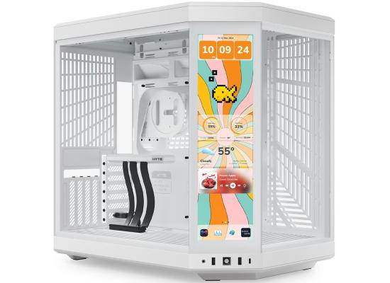 HYTE Y70 Touch Infinite Dual Chamber ATX Mid Tower Modern Aesthetic Gaming case, Enhanced Edition, Panoramic Tempered Glass Design, w/ 14.9”  IPS 2.5 60Hz KTouchscreen & PCIE 4.0 Riser Cable (Snow White)