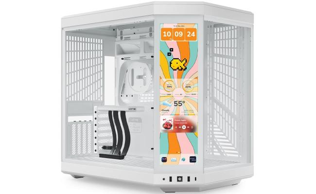 HYTE Y70 Touch Infinite Dual Chamber ATX Mid Tower Modern Aesthetic Gaming case, Enhanced Edition, Panoramic Tempered Glass Design, w/ 14.9”  IPS 2.5 60Hz KTouchscreen & PCIE 4.0 Riser Cable (Snow White)
