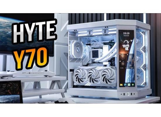 HYTE Y70 Touch Infinite Dual Chamber ATX Mid Tower Modern Aesthetic Gaming case, Enhanced Edition, Panoramic Tempered Glass Design, w/ 14.9”  IPS 2.5 60Hz KTouchscreen & PCIE 4.0 Riser Cable (Snow White)