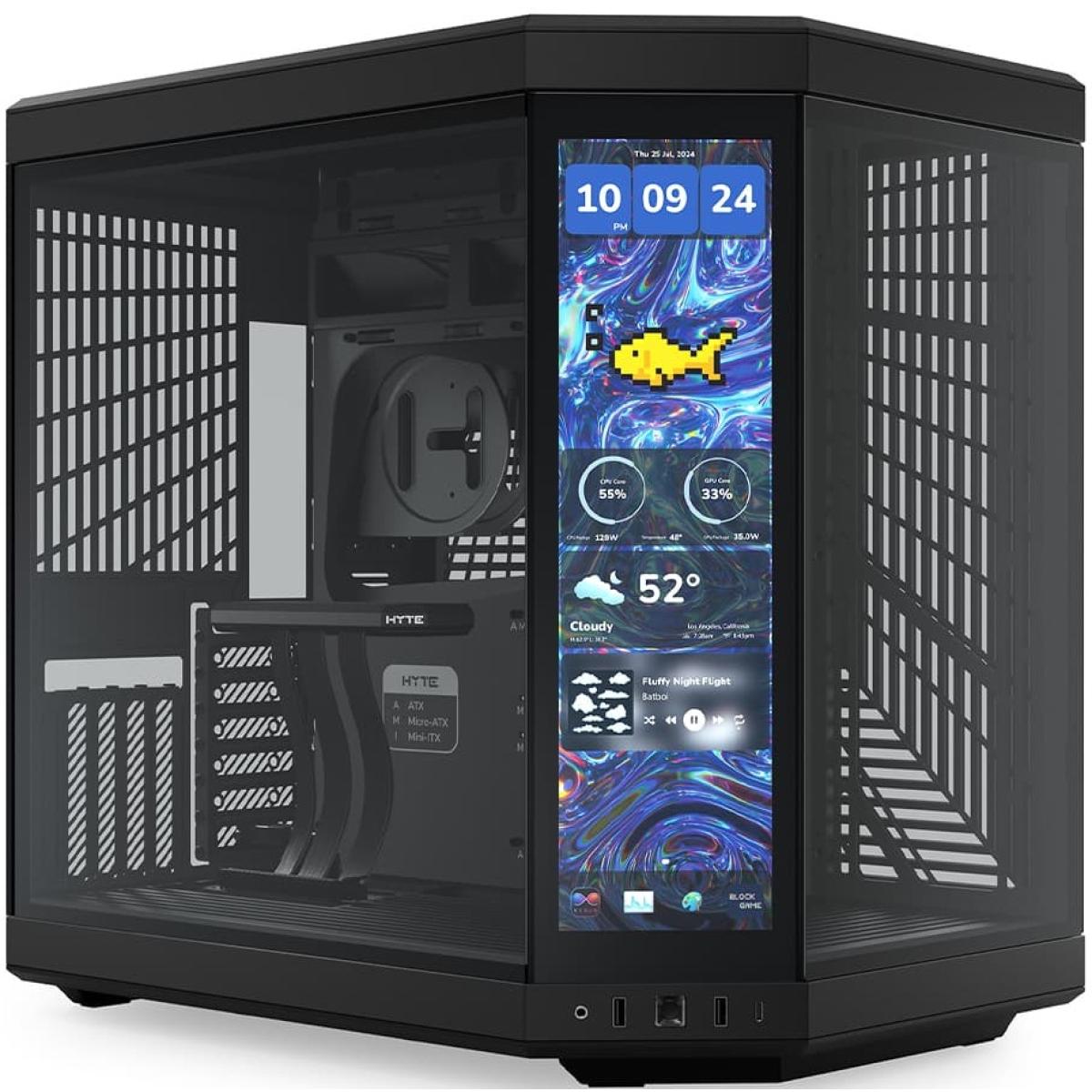 HYTE Y70 Touch Infinite Dual Chamber ATX Mid Tower Modern Aesthetic Gaming case, Enhanced Edition, Panoramic Tempered Glass Design, w/ 14.9” IPS 2.5 60Hz KTouchscreen & PCIE 4.0 Riser Cable (Black)