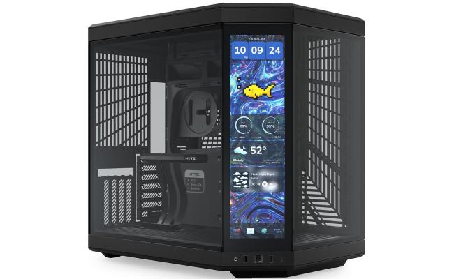 HYTE Y70 Touch Infinite Dual Chamber ATX Mid Tower Modern Aesthetic Gaming case, Enhanced Edition, Panoramic Tempered Glass Design, w/ 14.9”  IPS 2.5 60Hz KTouchscreen & PCIE 4.0 Riser Cable (Black)