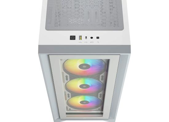 Corsair iCUE 4000X RGB Tempered Glass Mid-Tower ATX Gaming Case Includes Smart 3x SP120 RGB Fans-White