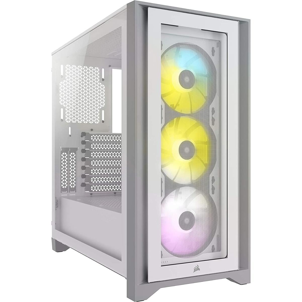 Corsair iCUE 4000X RGB Tempered Glass Mid-Tower ATX Gaming Case Includes Smart 3x SP120 RGB Fans-White