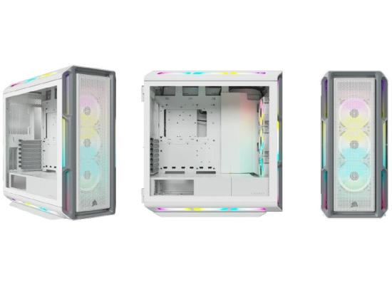 Corsair iCUE 5000T RGB Tempered Glass Mid-Tower ATX Gaming Case Includes 3x LL120 RGB Fans & Surround Integrated Leds-White