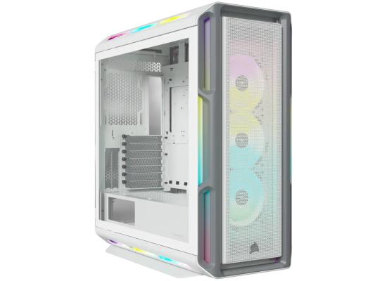 Corsair iCUE 5000T RGB Tempered Glass Mid-Tower ATX Gaming Case Includes 3x LL120 RGB Fans & Surround Integrated Leds-White
